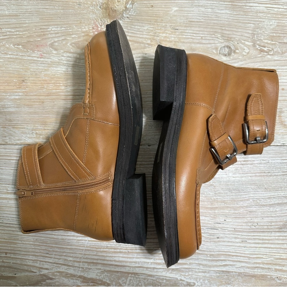 Free People Brown Double-Buckle Isla Moto Ankle Boots Leather Sz 10 - Picture 8 of 13